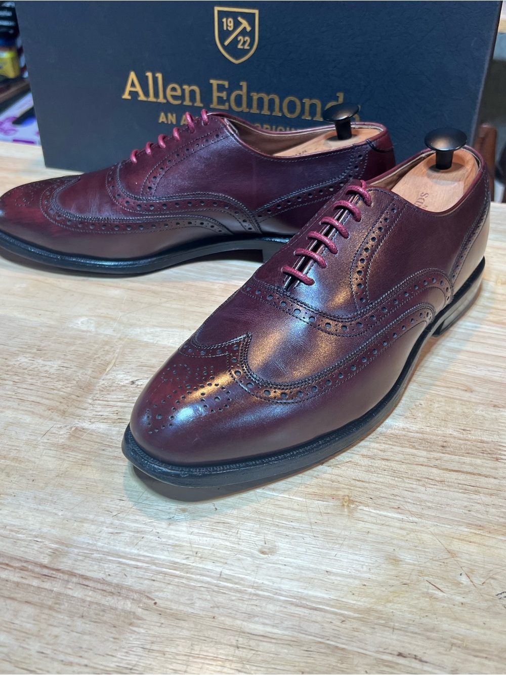 Allen Edmonds Chester Men’s Burgundy LeatherWingtip Oxfords Sz 8D Made USA 🇺🇸